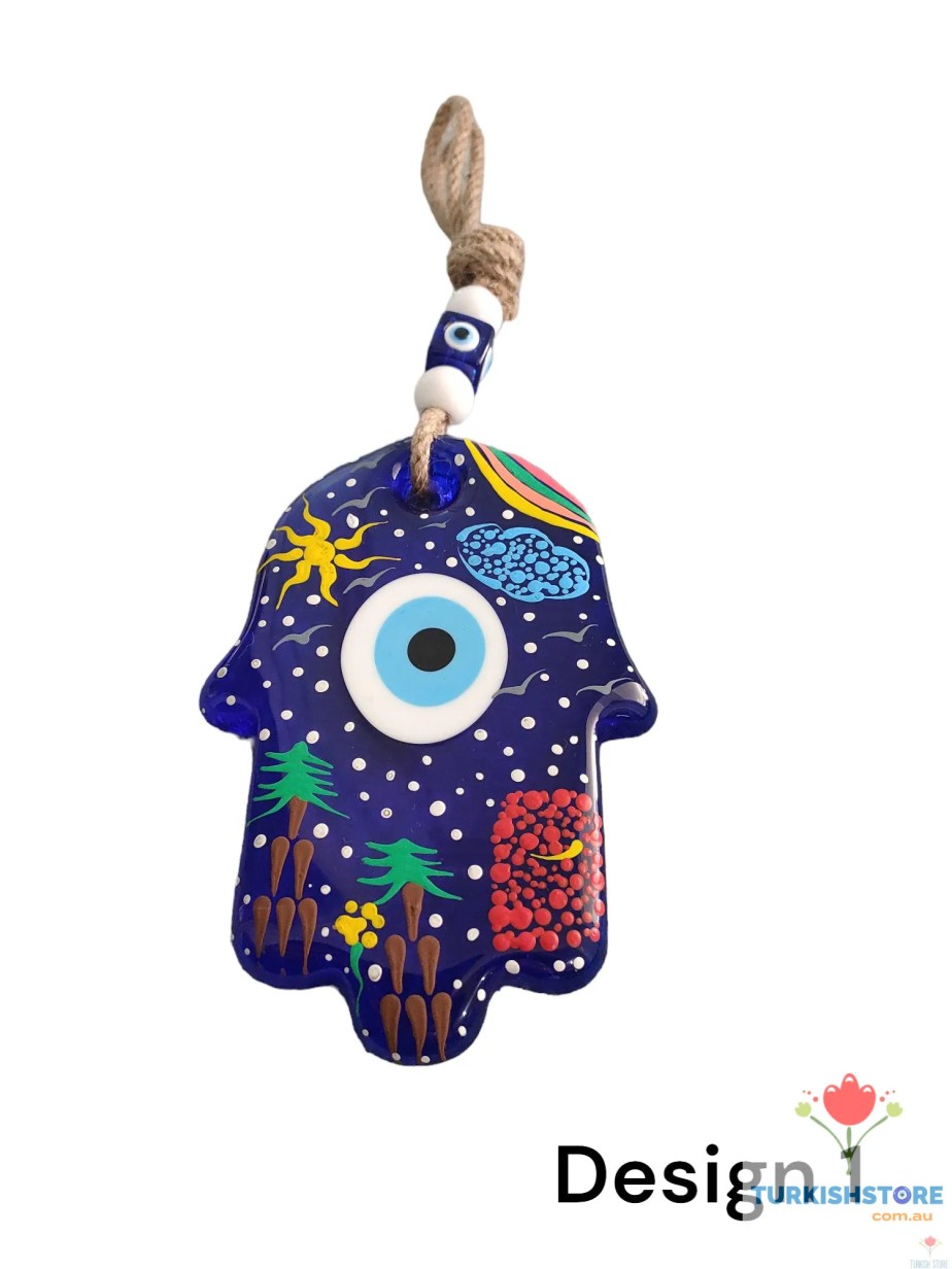Evil Eye Hamsa Hand Glass Wall Decor. Handmade Nazarlik