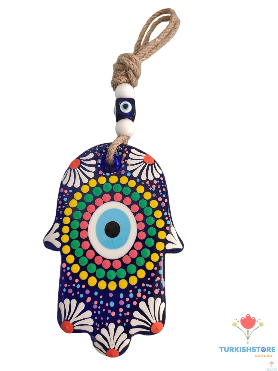 Evil Eye Hamsa Hand Glass Wall Decor. Handmade Design 2