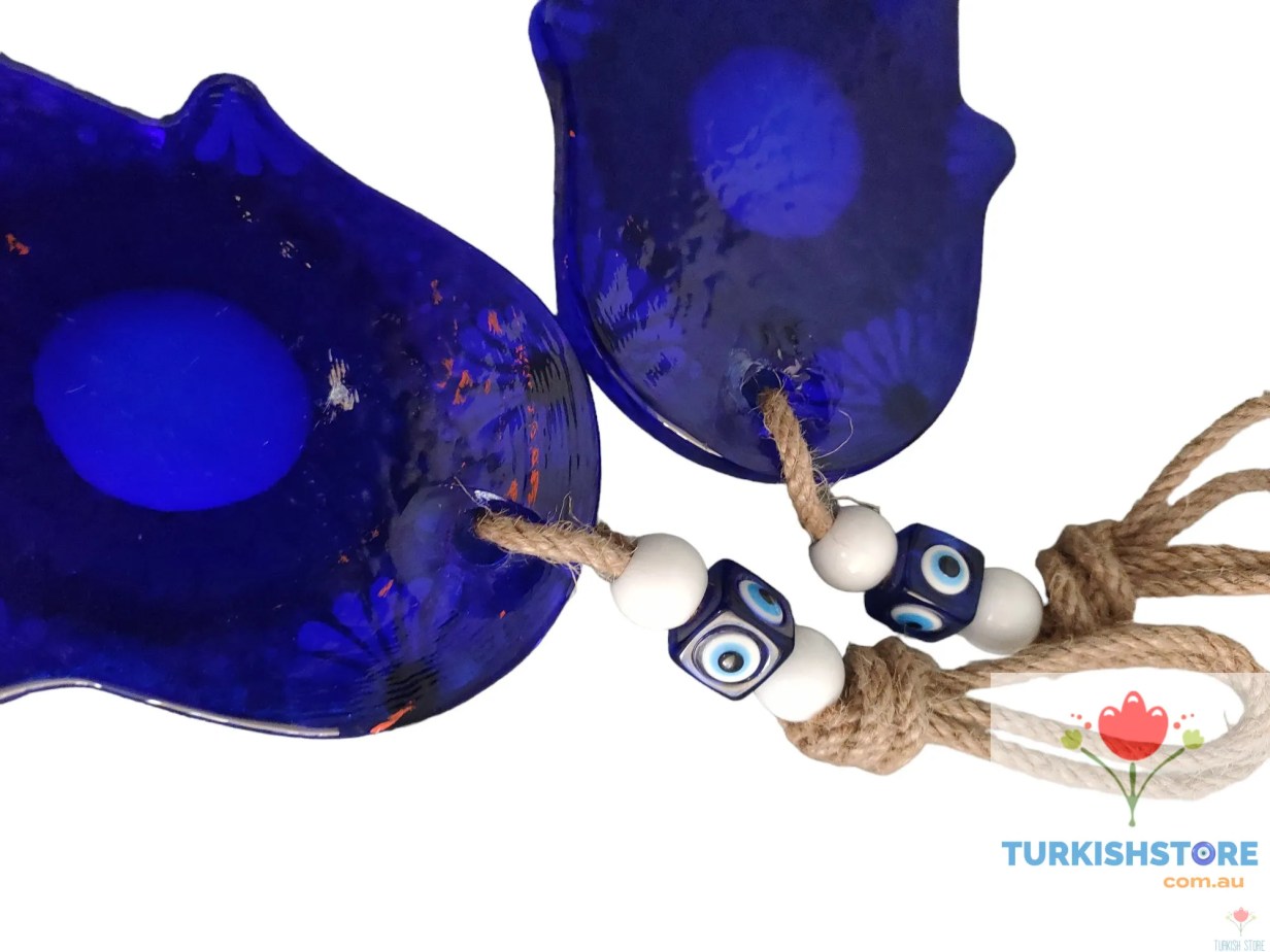 Evil Eye Hamsa Hand Glass Wall Decor. Handmade Design 11