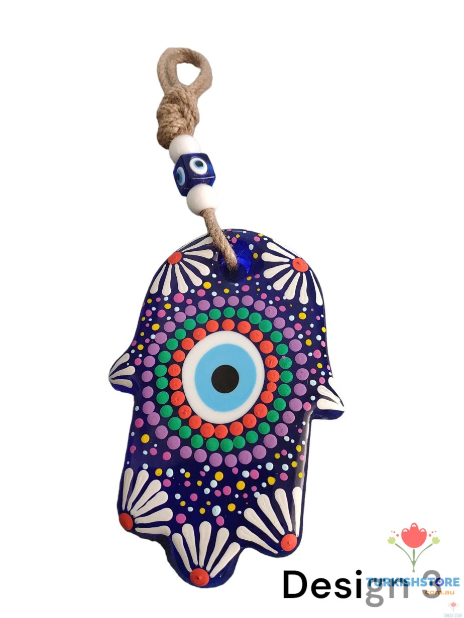 Evil Eye Hamsa Hand Glass Wall Decor. Handmade Design 3