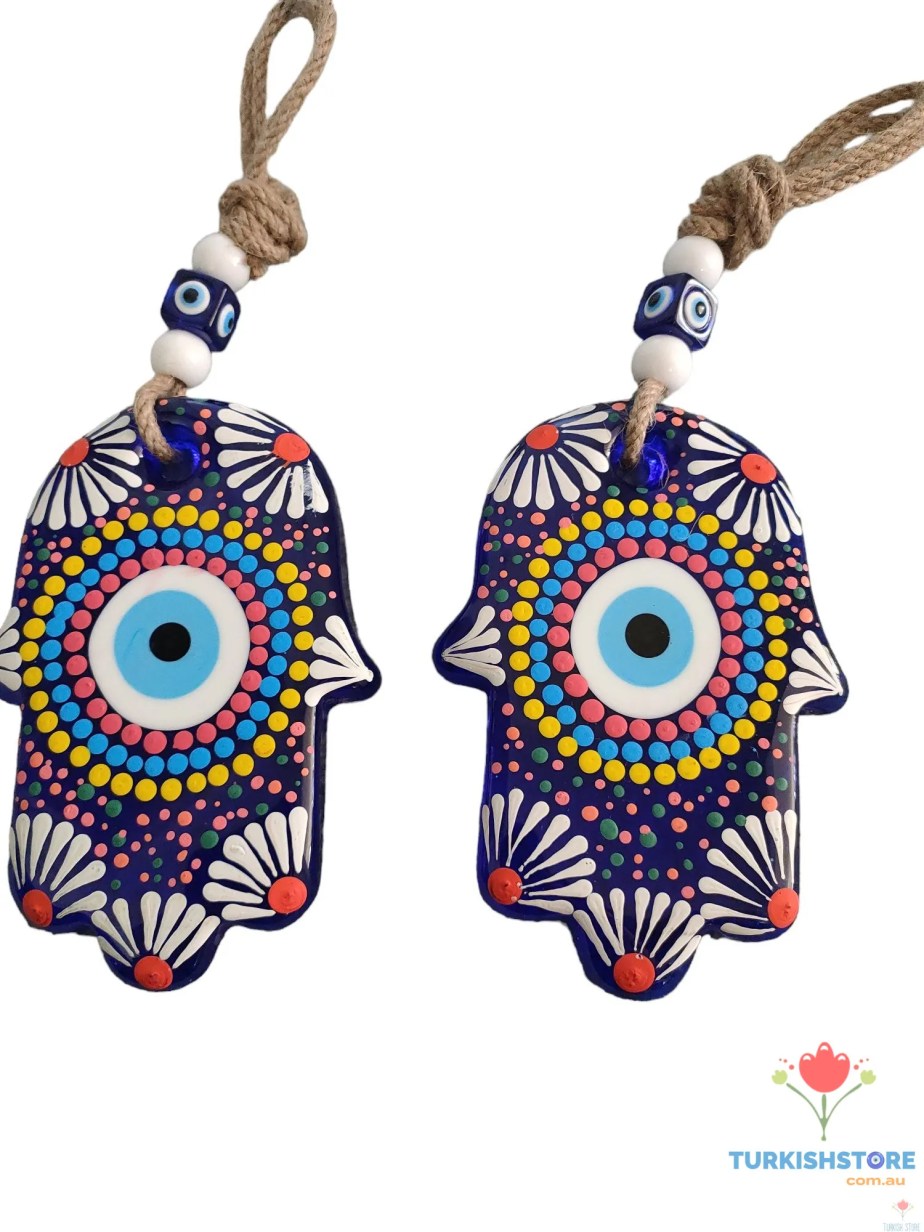 Evil Eye Hamsa Hand Glass Wall Decor. Handmade Design 4