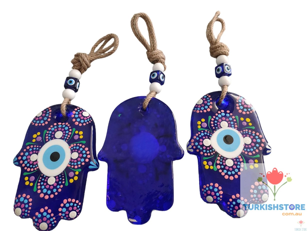 Evil Eye Hamsa Hand Glass Wall Decor. Handmade Design 6
