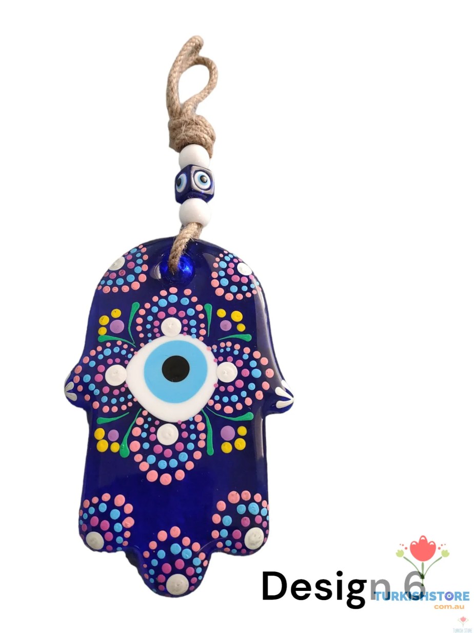 Evil Eye Hamsa Hand Glass Wall Decor. Handmade Design 6