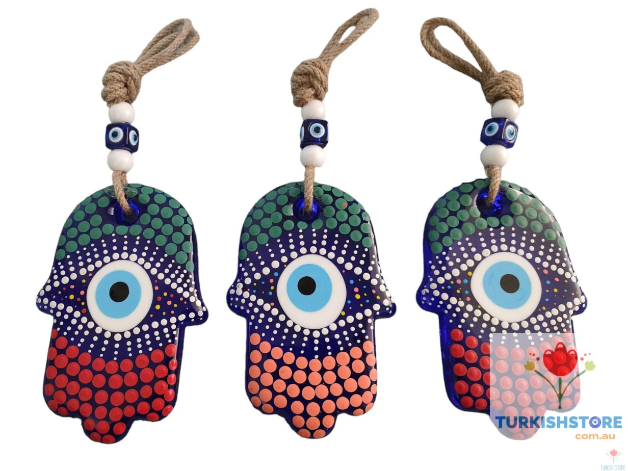 Evil Eye Hamsa Hand Glass Wall Decor. Handmade Design 8