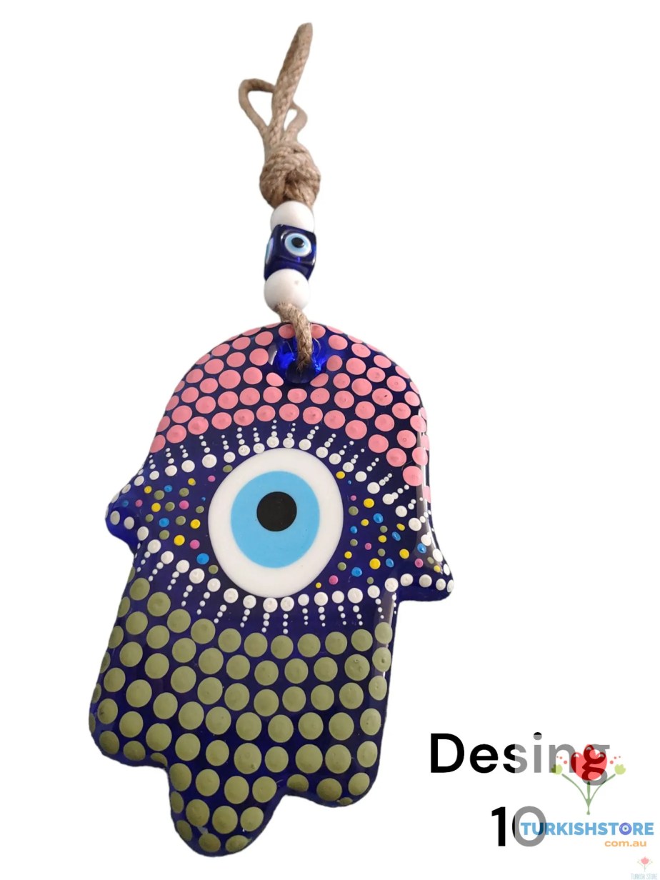 Evil Eye Hamsa Hand Glass Wall Decor. Handmade Design 10
