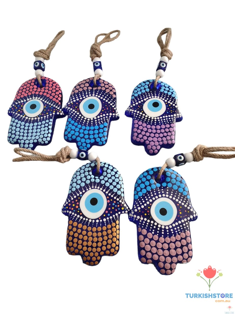 Evil Eye Hamsa Hand Glass Wall Decor. Handmade Design 11