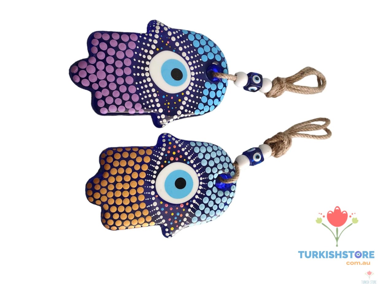 Evil Eye Hamsa Hand Glass Wall Decor. Handmade Design 11