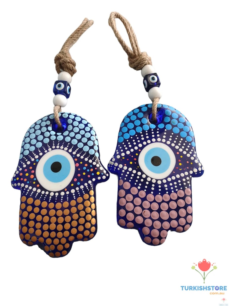 Evil Eye Hamsa Hand Glass Wall Decor. Handmade Design 11
