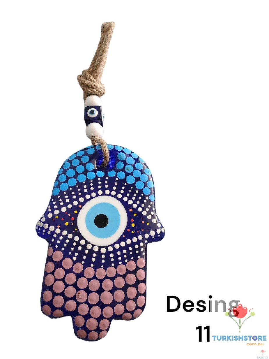 Evil Eye Hamsa Hand Glass Wall Decor. Handmade Design 11