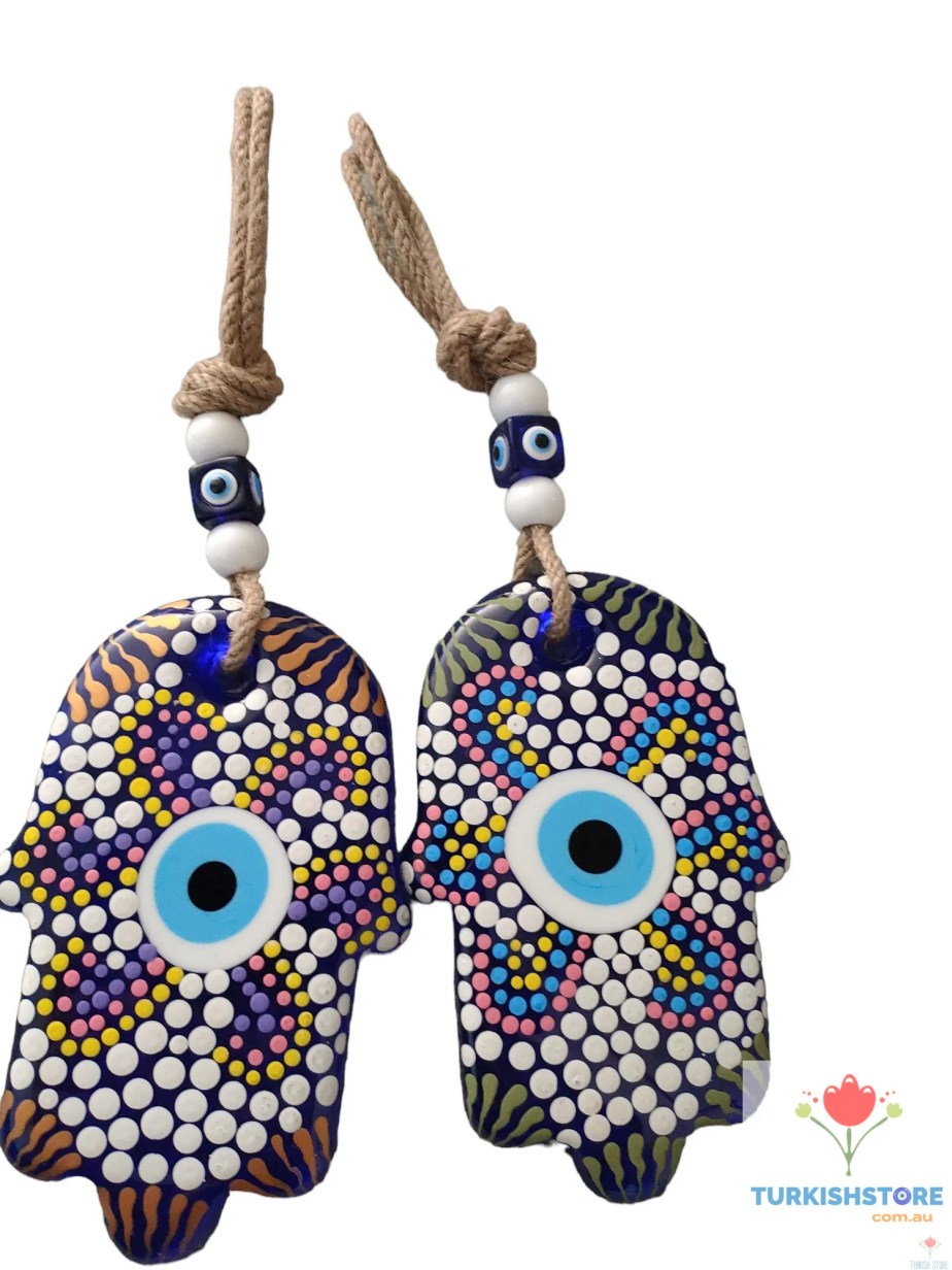 Evil Eye Hamsa Hand Glass Wall Decor. Handmade Design 12