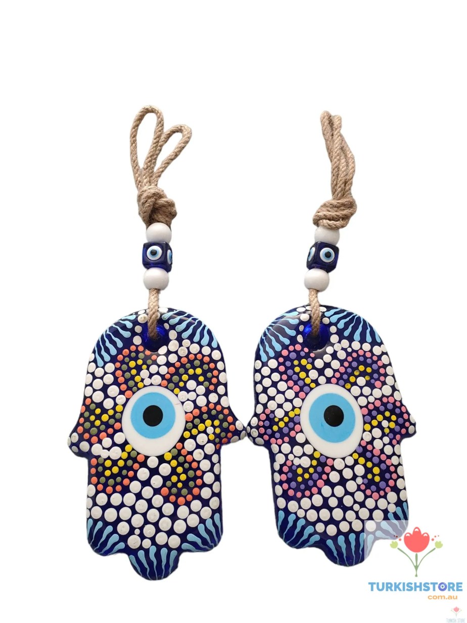 Evil Eye Hamsa Hand Glass Wall Decor. Handmade Design 12