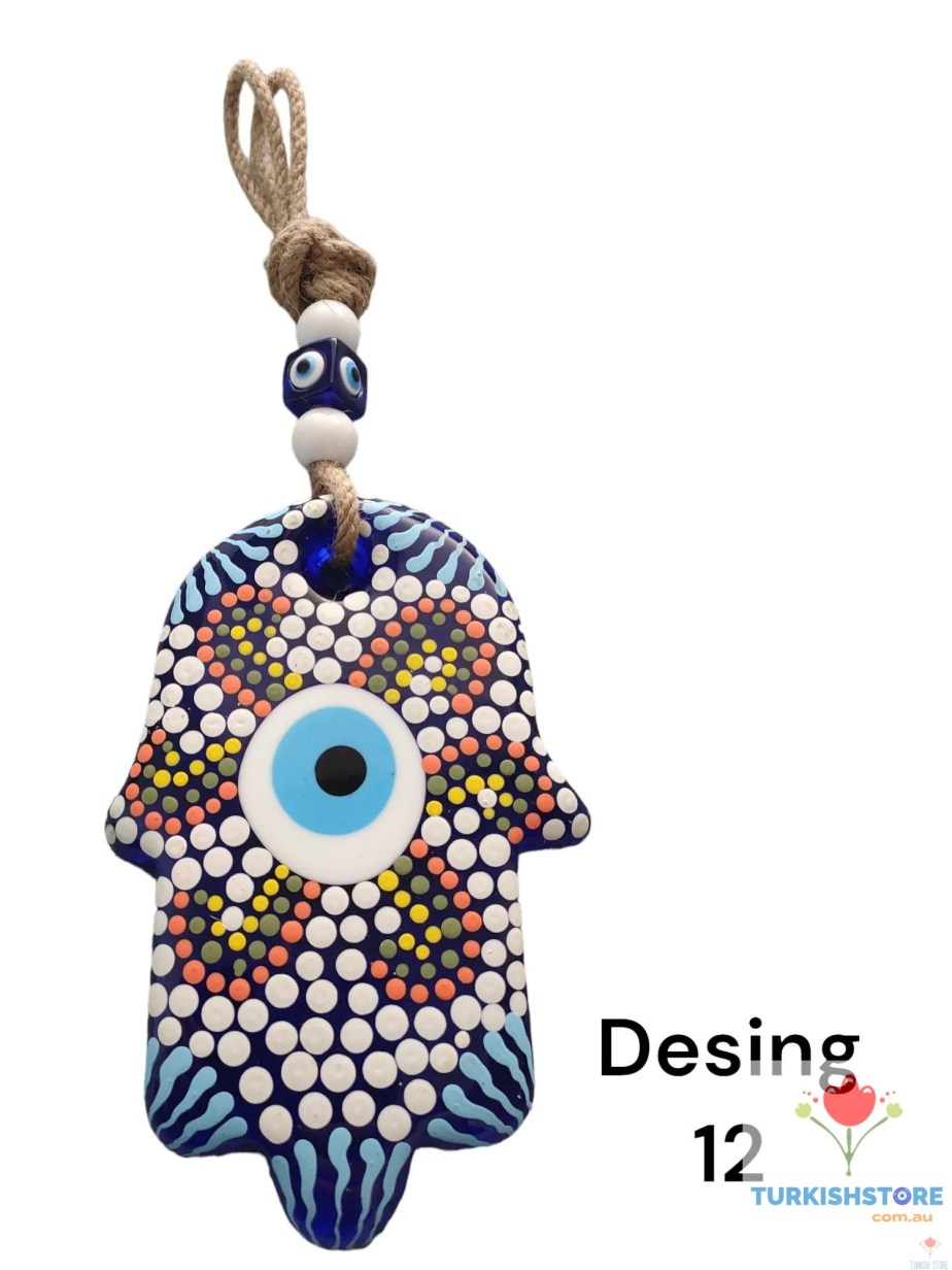 Evil Eye Hamsa Hand Glass Wall Decor. Handmade Design 12