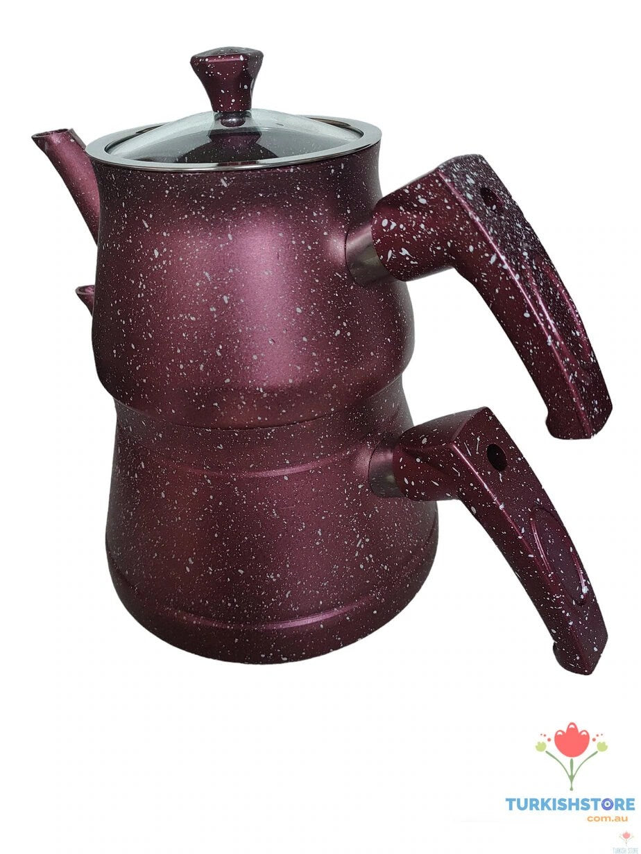 Bio Granite Tea Pot Set. Non-Stick Granite Caydanlik 1.20L & 2.30L