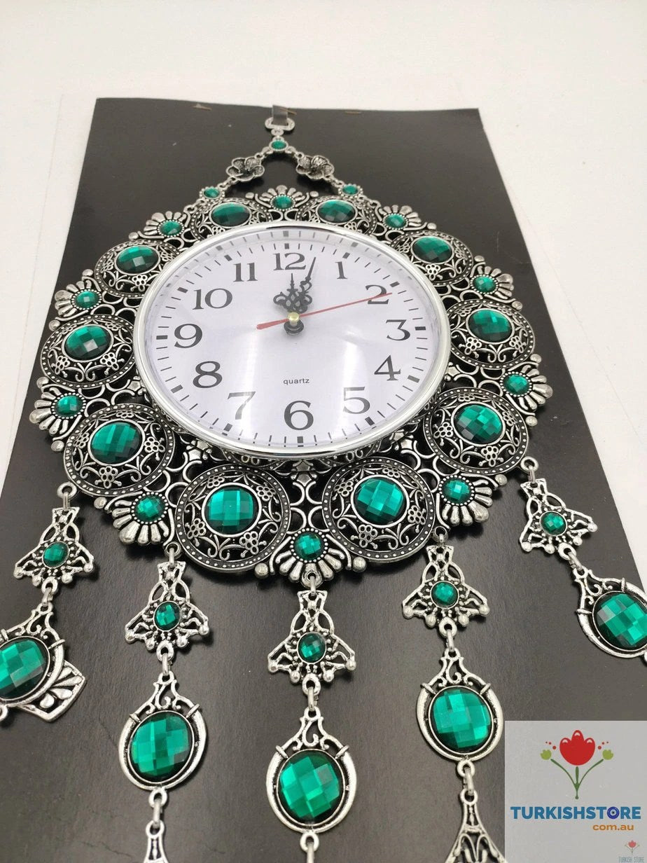 Turkish Ocean Green Wall Clock | Evil Eye Decor Home Protection