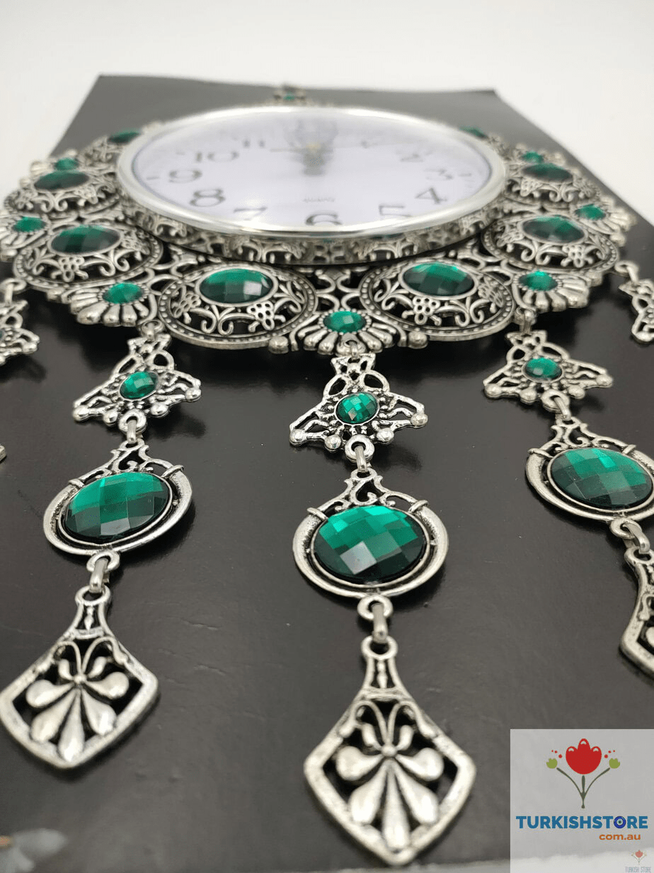 Turkish Ocean Green Wall Clock | Evil Eye Decor Home Protection