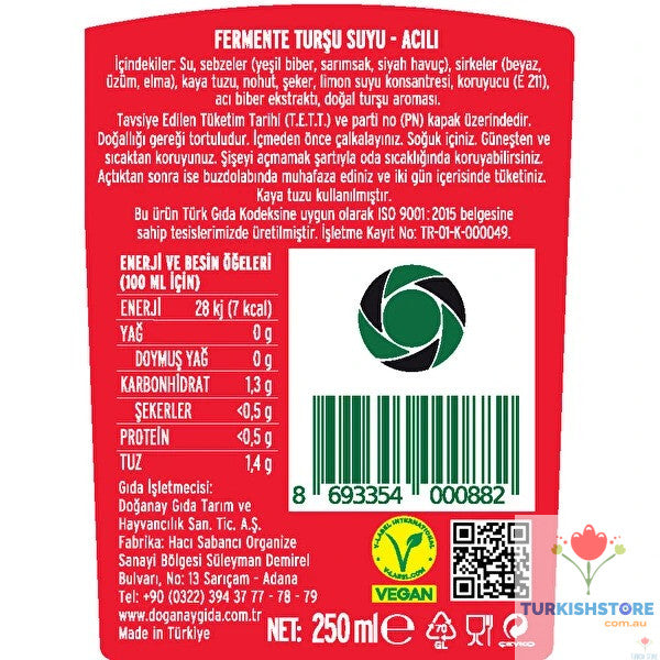 DOGANAY Hot Turkish Pickle Juice (Tursu Suyu) 250ml | Probiotic Drink