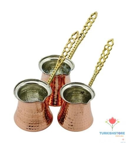 Handmade Turkish Copper   Cezve | Traditional Coffee Pot for Authentic Mocha Brewing | Artisanal Copper Design with Tin-Lined Interior | 2-6 People
