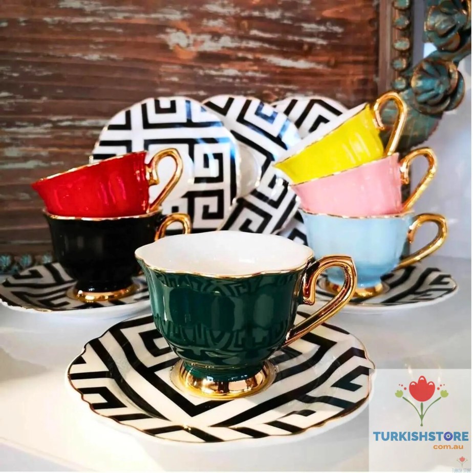 Coffee Mug Set for Six | Premium Cups and Saucers Included