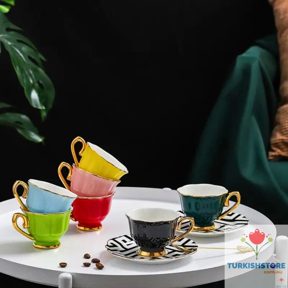 Coffee Mug Set for Six | Premium Cups and Saucers Included
