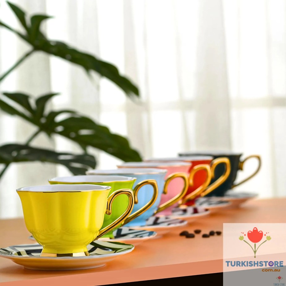 Coffee Mug Set for Six | Premium Cups and Saucers Included