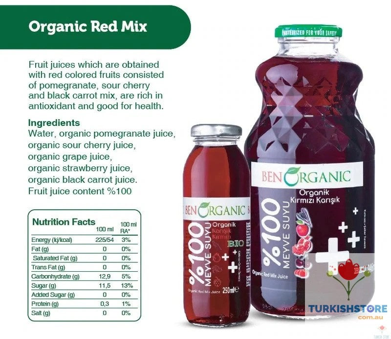 BenOrganic Organic Fruit Juice 946ml – Red Mix, Pomegranate & Sour Cherry
