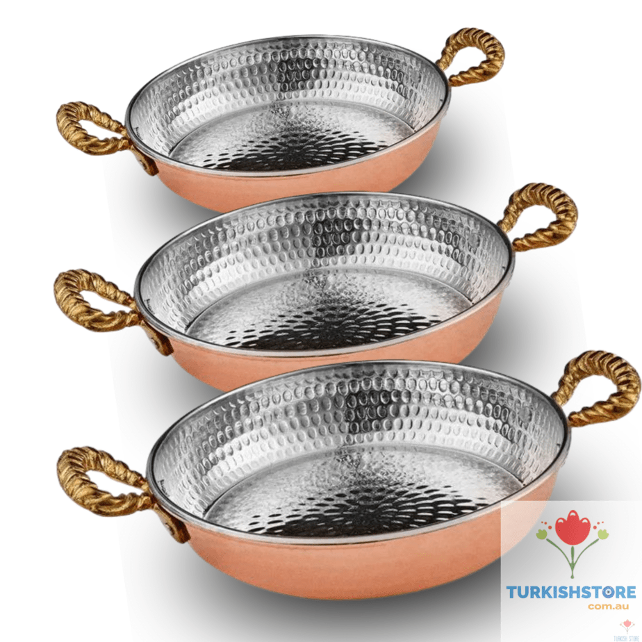 Handmade Copper Pan, Traditional Sahan, Pan, Tava. Set of 3